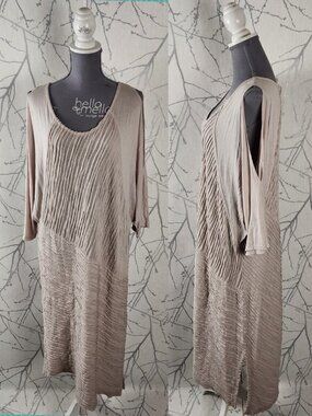 XCVI Blush Pink Modal Cotton Jersey Textured Asymmetrical Midi Dress